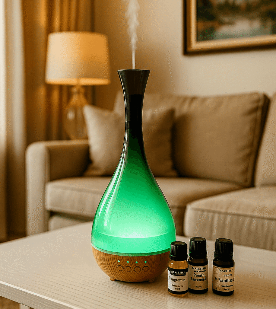 Grön aromalampa med 3 doftoljor